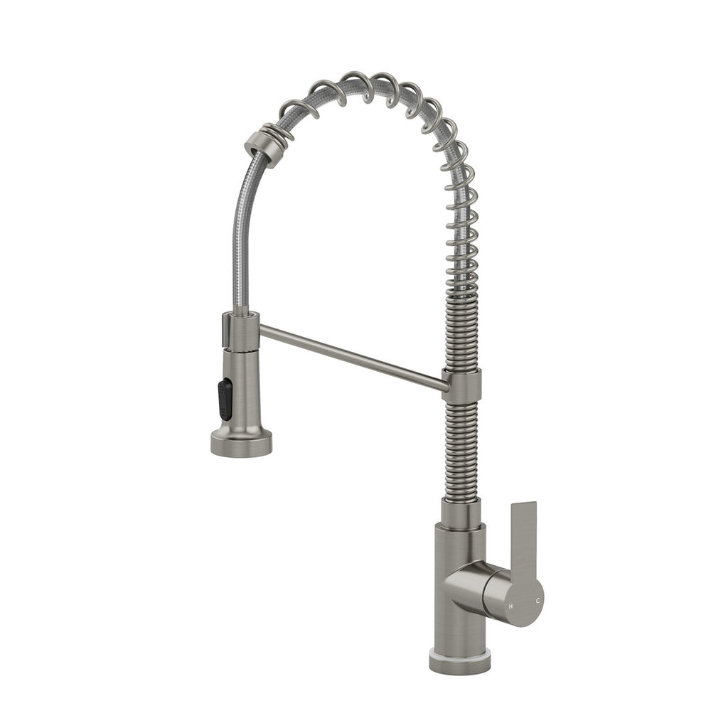 Contemporary Commercial-Style 2-Function Single-Handle Pull-Down Kitchen Faucet with LED Base SFS-1091-NK - Brushed Nickel