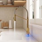 Contemporary Commercial-Style 2-Function Single-Handle Pull-Down Kitchen Faucet with LED Base SFS-1091-GD - Brushed Gold