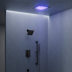12" LED Ceiling-Mount Pressure-Balanced Rainfall Shower System with 6" Wall Shower Head and Slide Bar Handheld Shower SFS-1012-BK12 - Matte Black