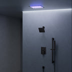 12" LED Ceiling-Mount Pressure-Balanced Rainfall Shower System with 6" Wall Shower Head and Slide Bar Handheld Shower SFS-1012-BK12 - Matte Black