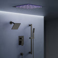 12" LED Ceiling-Mount Pressure-Balanced Rainfall Shower System with 6" Wall Shower Head and Slide Bar Handheld Shower SFS-1012-BK12 - Matte Black