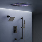 12" LED Ceiling-Mount Pressure-Balanced Rainfall Shower System with 6" Wall Shower Head and Slide Bar Handheld Shower SFS-1012-BK12 - Matte Black