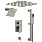 12" LED Ceiling-Mount Pressure-Balanced Rainfall Shower System with 6" Wall Shower Head and Slide Bar Handheld Shower SFS-1012-NK12 - Brushed Nickel