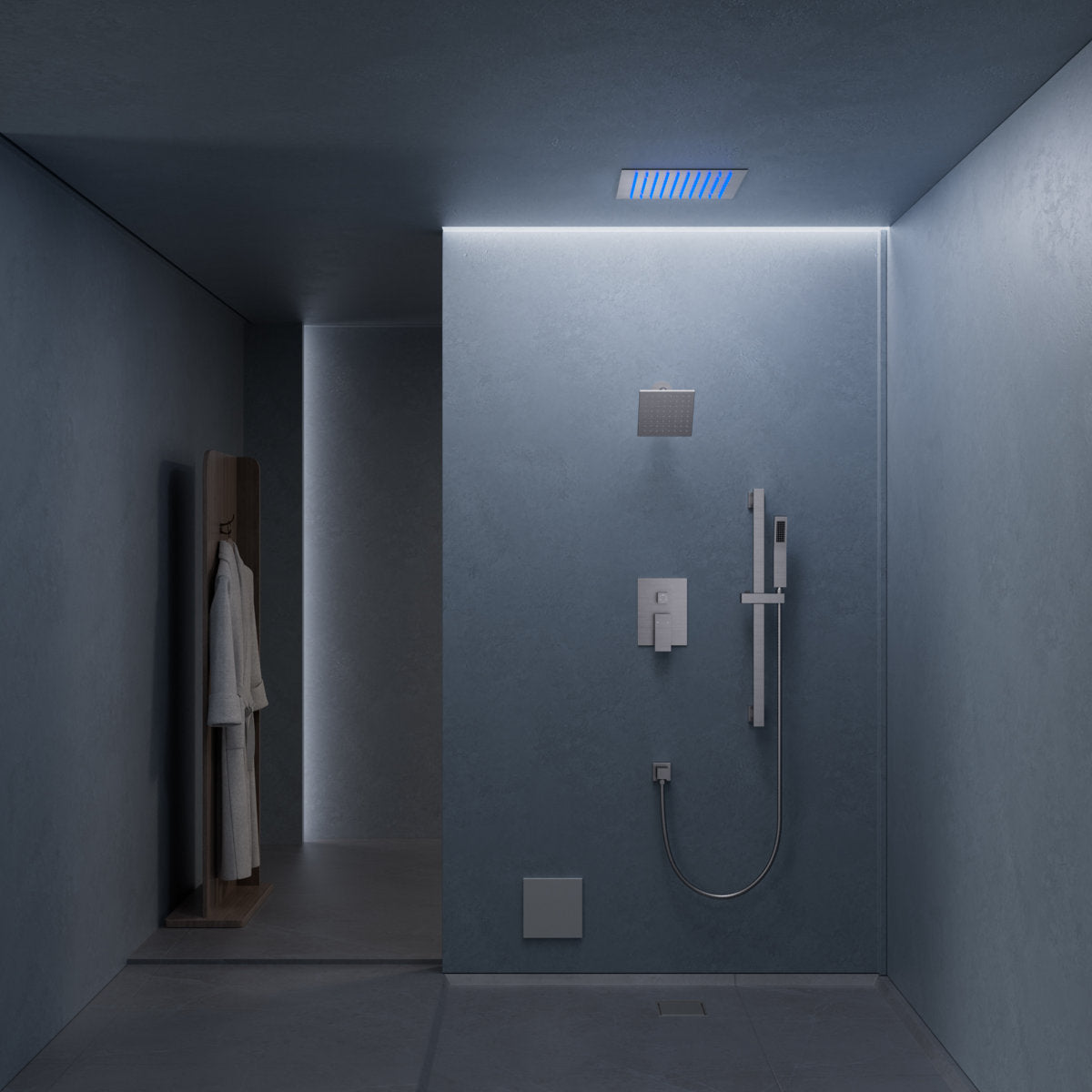 12" LED Ceiling-Mount Pressure-Balanced Rainfall Shower System with 6" Wall Shower Head and Slide Bar Handheld Shower SFS-1012-NK12 - Brushed Nickel
