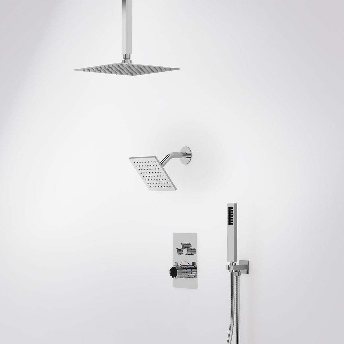 Ceiling Mount 12" High-Pressure Rainfall Shower Faucet, Dual Rainfall Shower Head System with Thermostatic Valve SFS1007-CH12 - Chrome