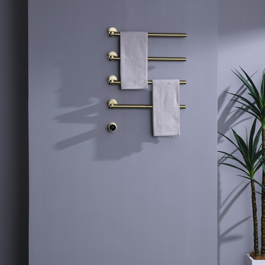 Bathroom 180 Degree Rotating Smart Constant Temperature Electric Towel Rack LS036 - Gold