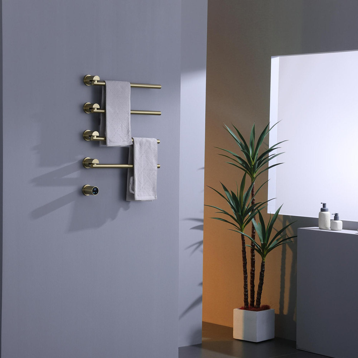 Bathroom 180 Degree Rotating Smart Constant Temperature Electric Towel Rack LS036 - Gold