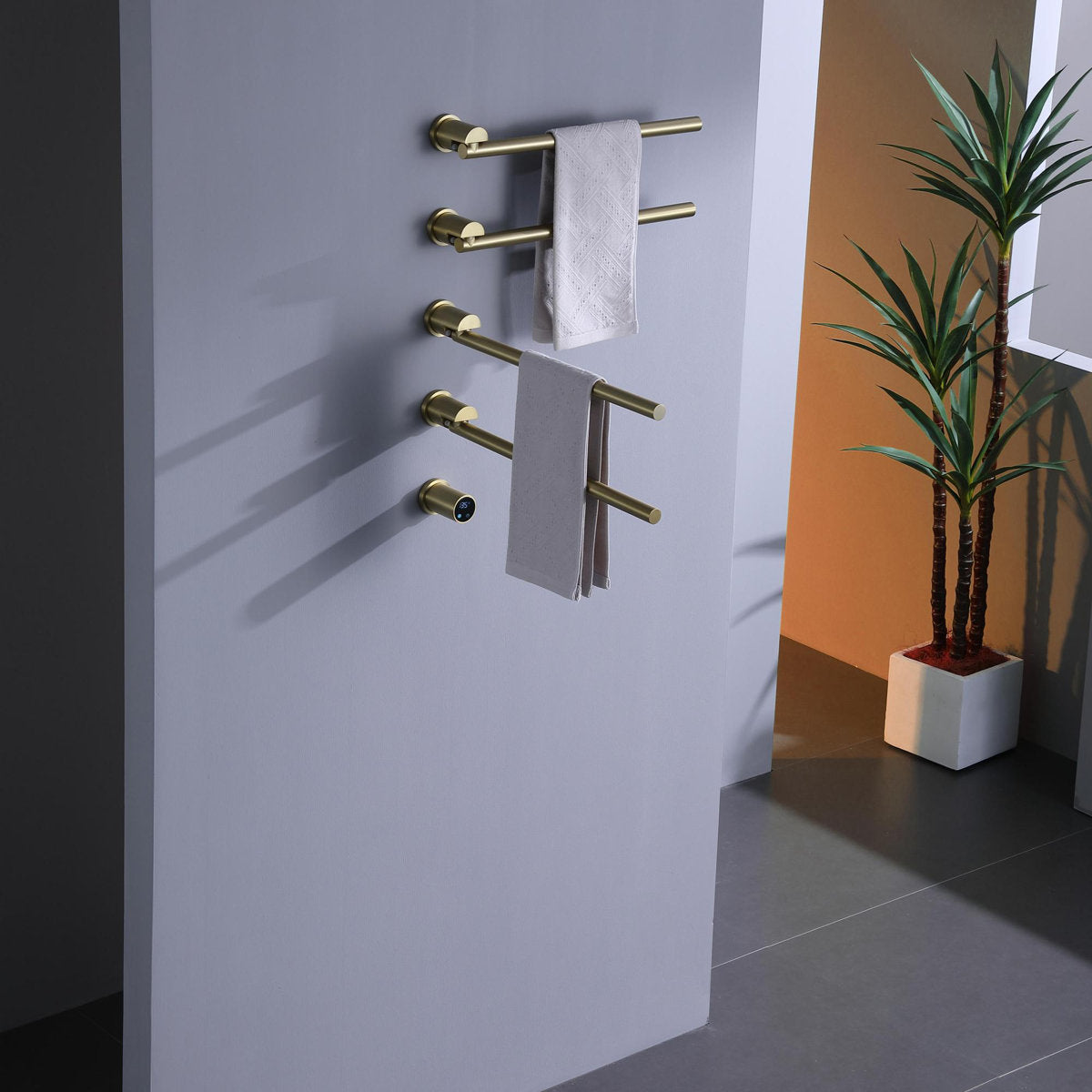 Bathroom 180 Degree Rotating Smart Constant Temperature Electric Towel Rack LS036 - Gold