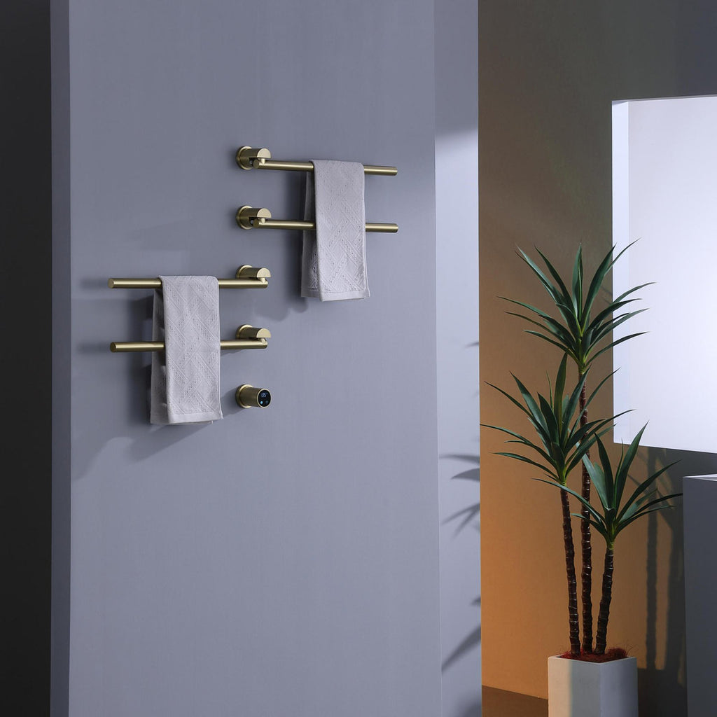 Bathroom 180 Degree Rotating Smart Constant Temperature Electric Towel Rack LS036 - Gold