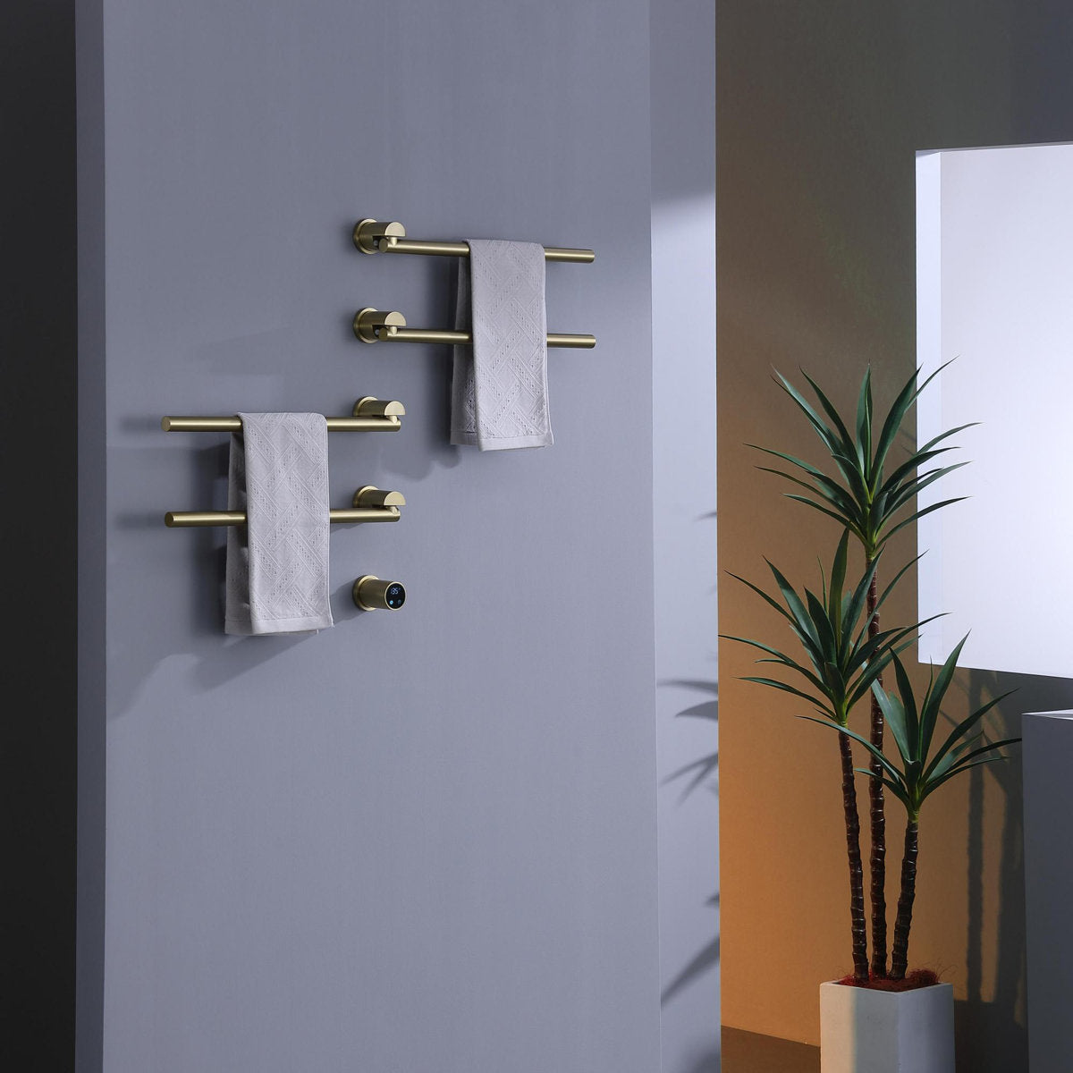Bathroom 180 Degree Rotating Smart Constant Temperature Electric Towel Rack LS036 - Gold