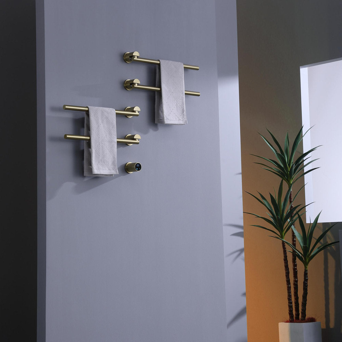 Bathroom 180 Degree Rotating Smart Constant Temperature Electric Towel Rack LS036 - Gold