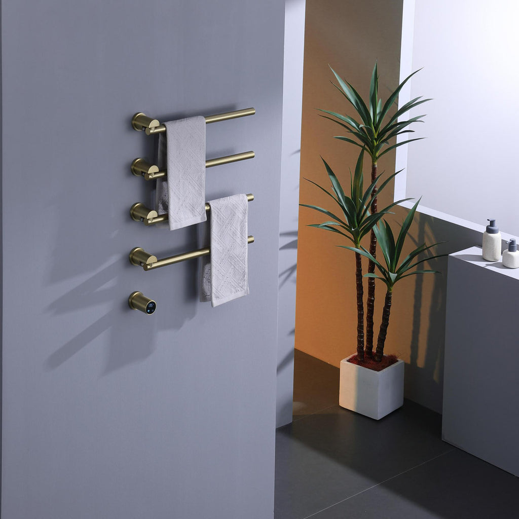 Bathroom 180 Degree Rotating Smart Constant Temperature Electric Towel Rack LS036 - Gold