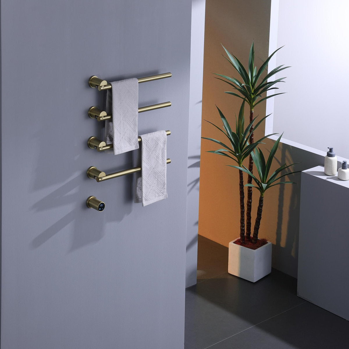 Bathroom 180 Degree Rotating Smart Constant Temperature Electric Towel Rack LS036 - Gold