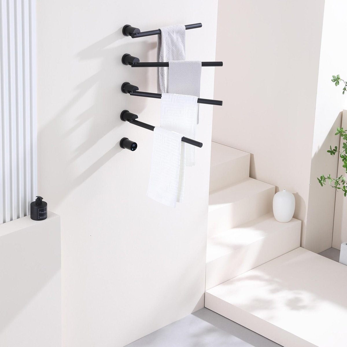 Bathroom 180 Degree Rotating Smart Constant Temperature Electric Towel Rack LS035 - Black
