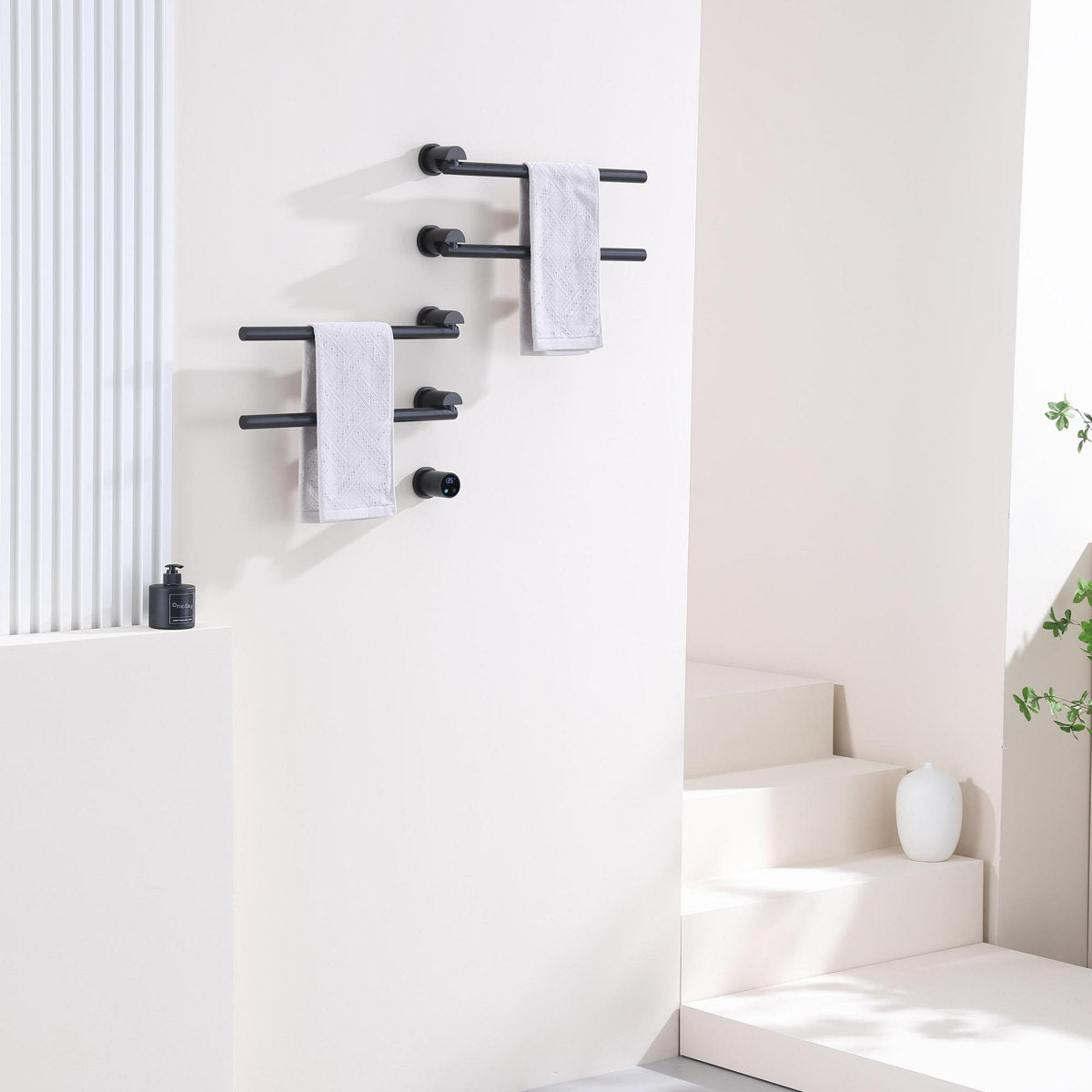 Bathroom 180 Degree Rotating Smart Constant Temperature Electric Towel Rack LS035 - Black