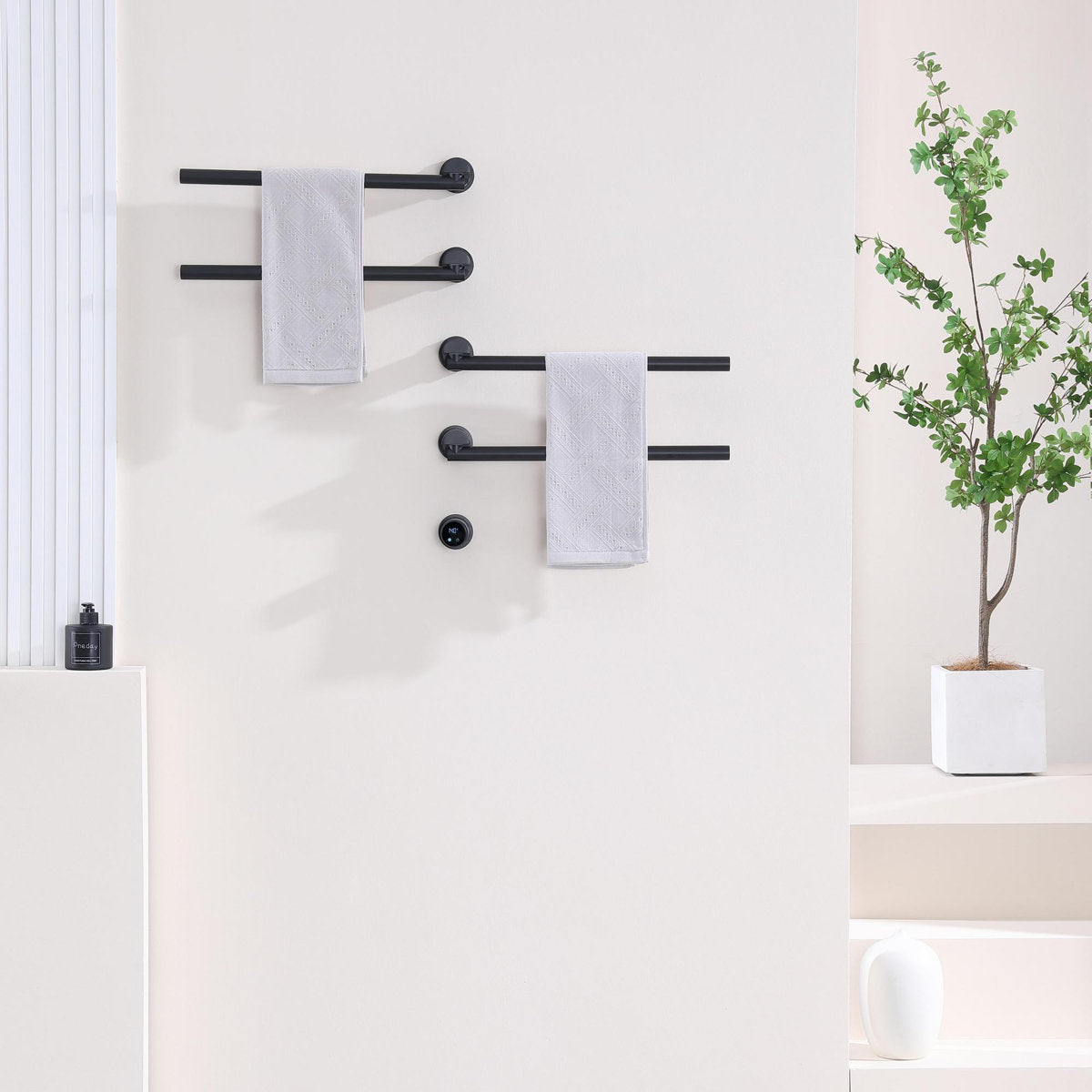 Bathroom 180 Degree Rotating Smart Constant Temperature Electric Towel Rack LS035 - Black