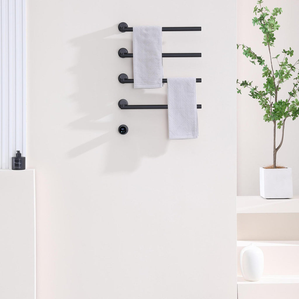 Bathroom 180 Degree Rotating Smart Constant Temperature Electric Towel Rack LS035 - Black