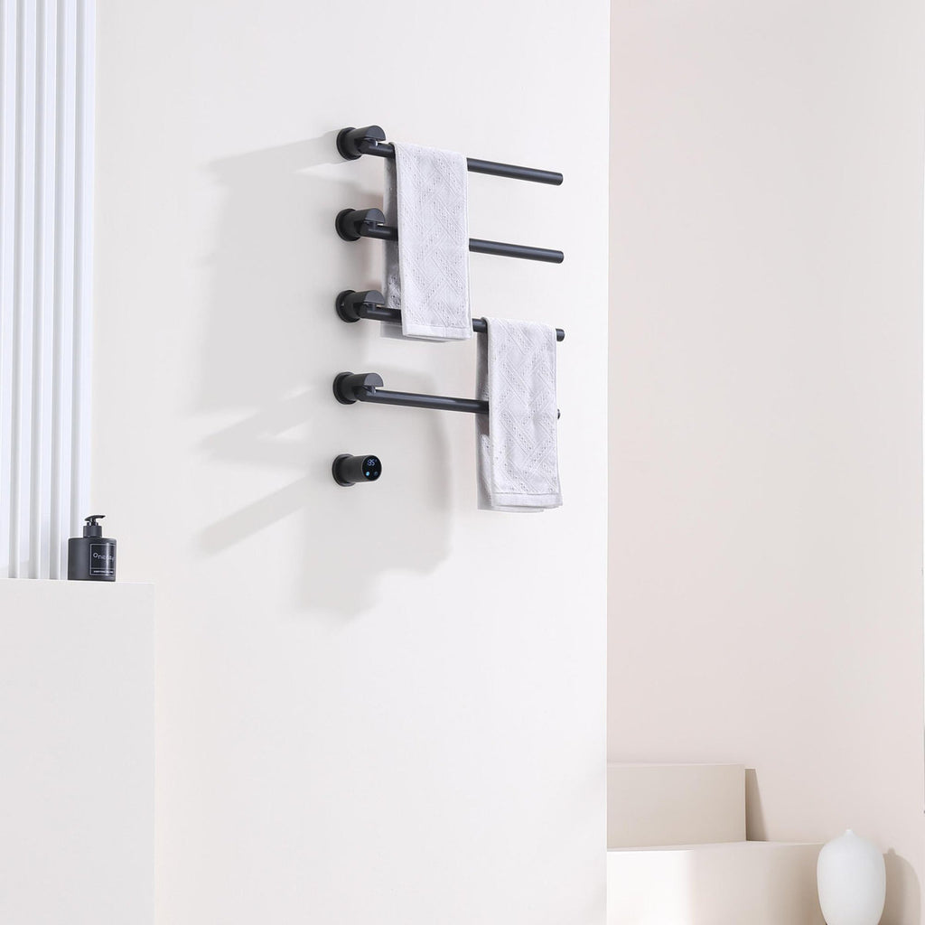 Bathroom 180 Degree Rotating Smart Constant Temperature Electric Towel Rack LS035 - Black