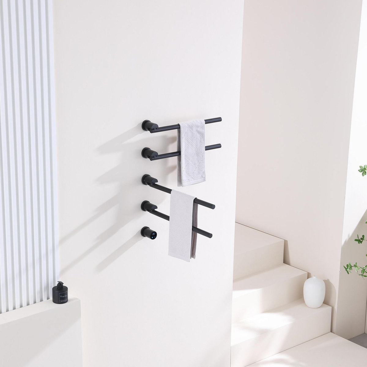 Bathroom 180 Degree Rotating Smart Constant Temperature Electric Towel Rack LS035 - Black