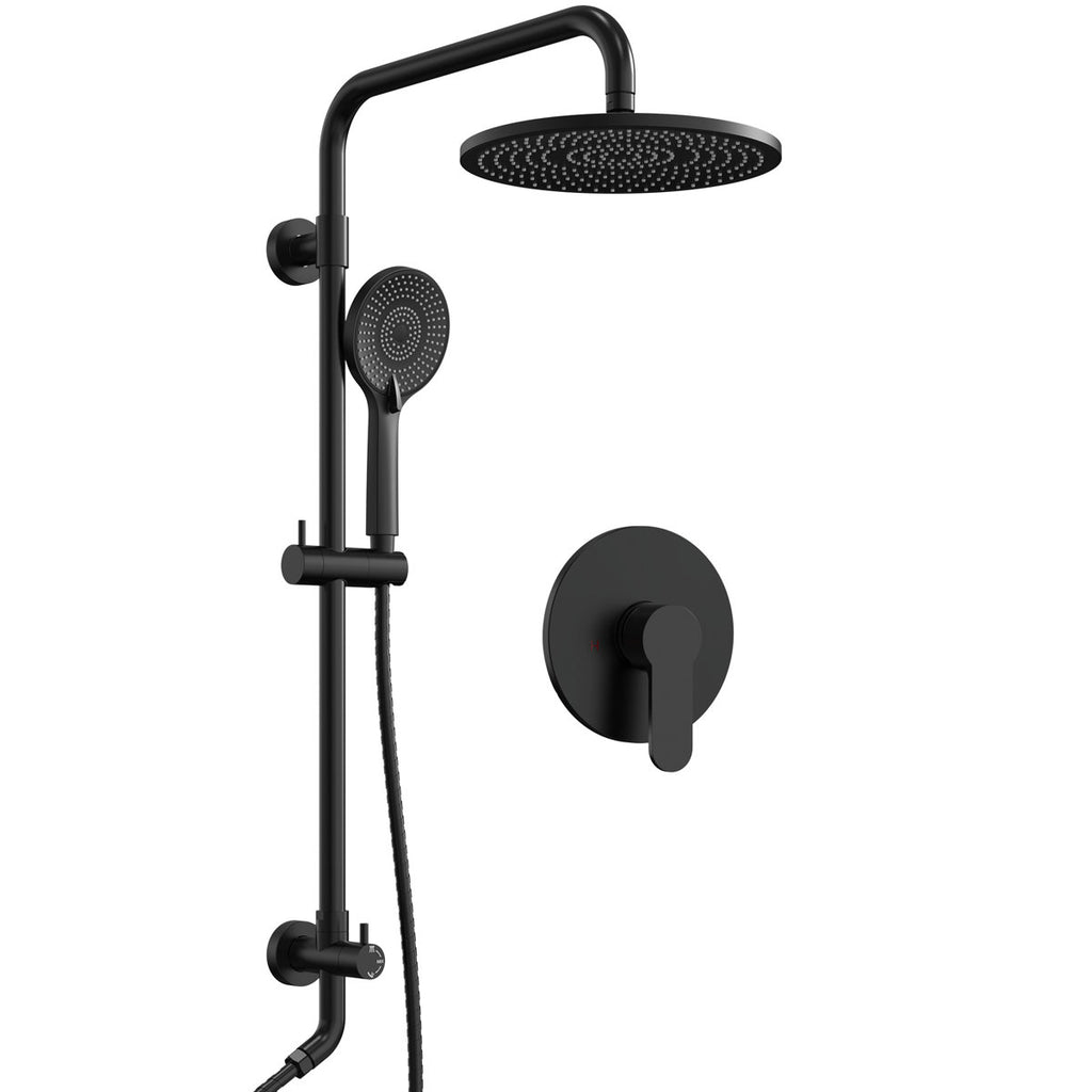 Wall Mount Pressure-Balanced Shower System,10" Rainfall Shower Head with Slider Bar Handheld Spray SFS-1098-BK10 - Matte Black
