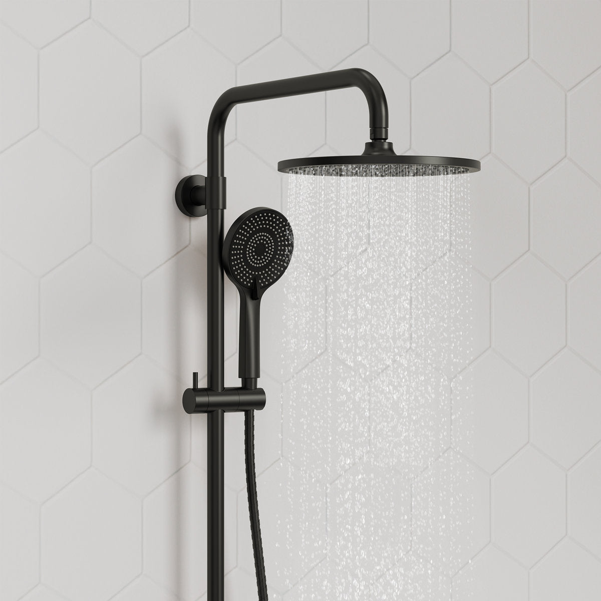 Wall Mount Pressure-Balanced Shower System,10" Rainfall Shower Head with Slider Bar Handheld Spray SFS-1098-BK10 - Matte Black