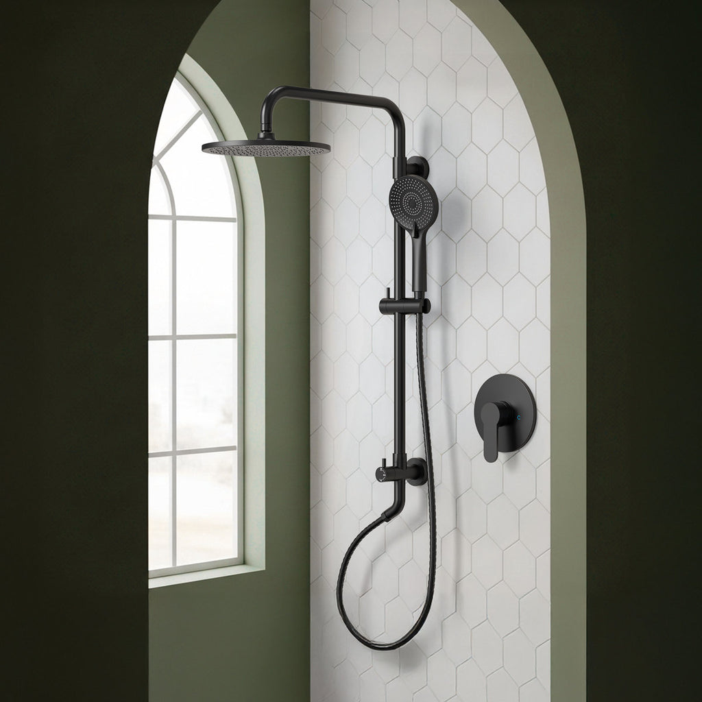 Wall Mount Pressure-Balanced Shower System,10" Rainfall Shower Head with Slider Bar Handheld Spray SFS-1098-BK10 - Matte Black