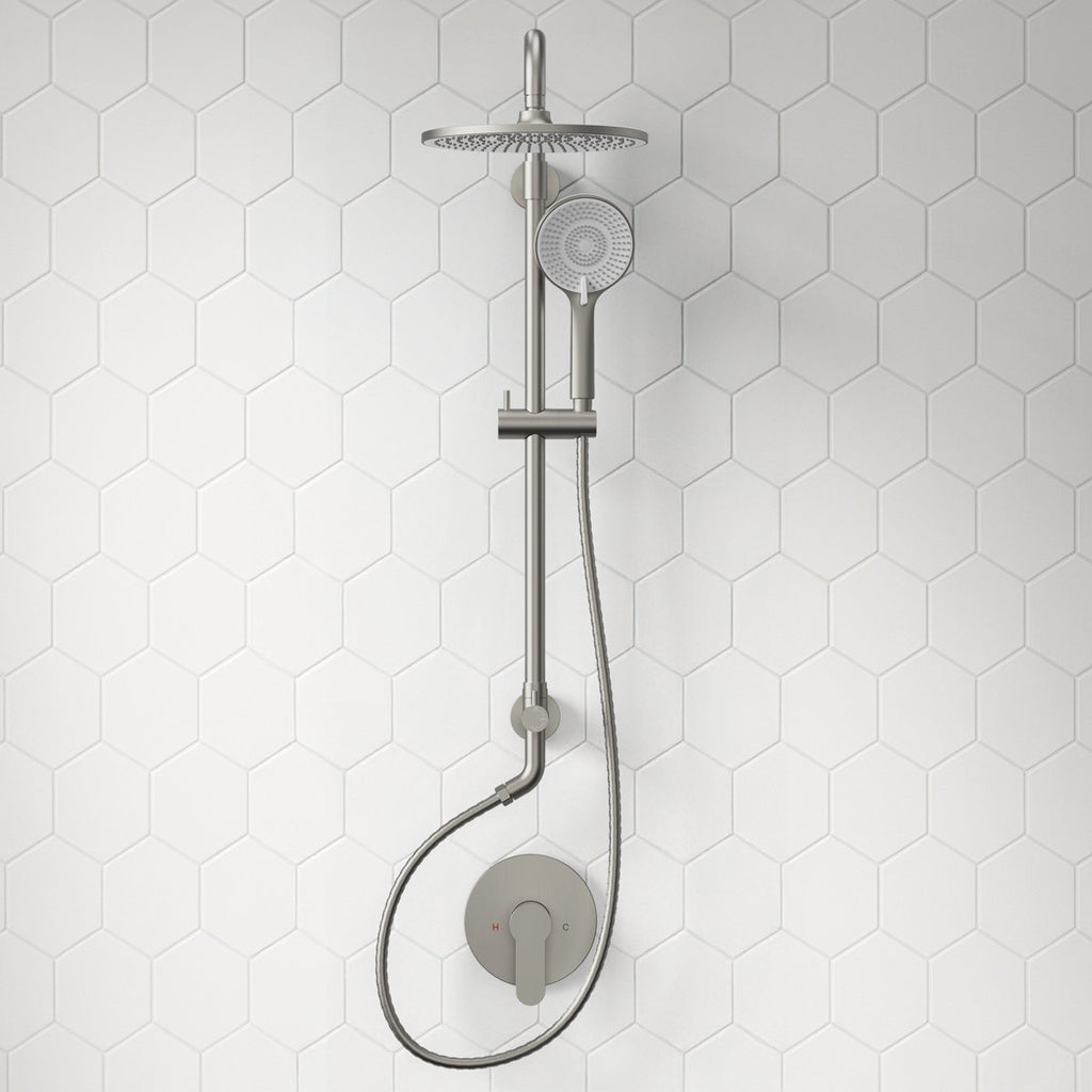 Wall Mount Pressure-Balanced Shower System, 10" Rainfall Shower Head with Slider Bar Handheld Spray SFS-1098-NK10 - Brushed Nickel