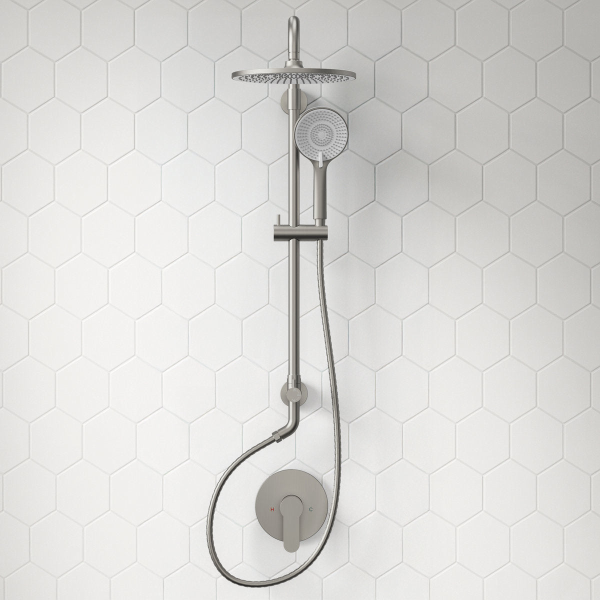Wall Mount Pressure-Balanced Shower System, 10" Rainfall Shower Head with Slider Bar Handheld Spray SFS-1098-NK10 - Brushed Nickel