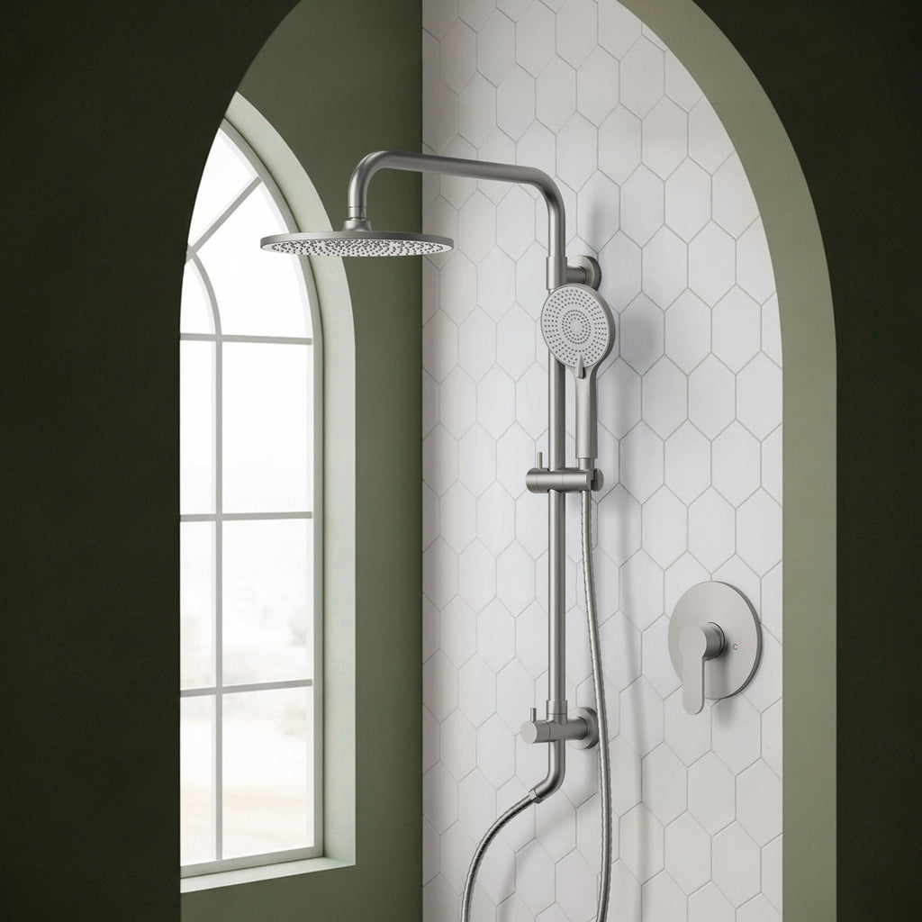 Wall Mount Pressure-Balanced Shower System, 10" Rainfall Shower Head with Slider Bar Handheld Spray SFS-1098-NK10 - Brushed Nickel