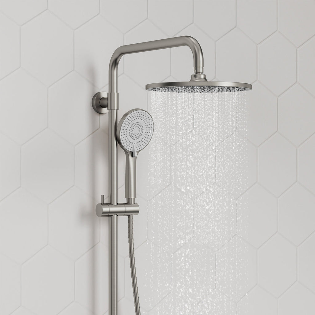 Wall Mount Pressure-Balanced Shower System, 10" Rainfall Shower Head with Slider Bar Handheld Spray SFS-1098-NK10 - Brushed Nickel