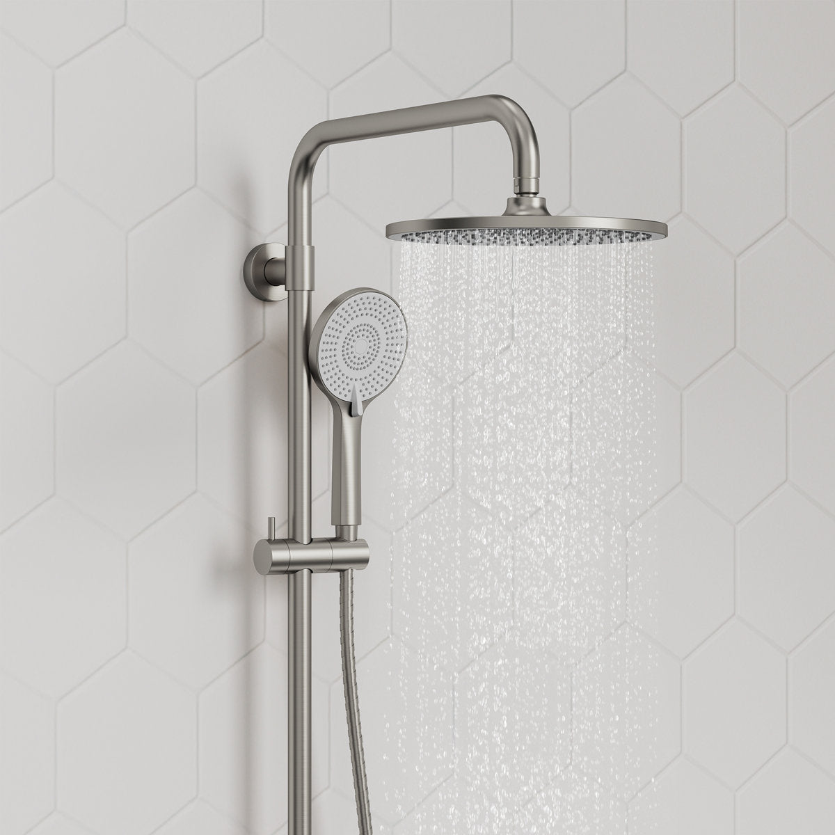 Wall Mount Pressure-Balanced Shower System, 10" Rainfall Shower Head with Slider Bar Handheld Spray SFS-1098-NK10 - Brushed Nickel