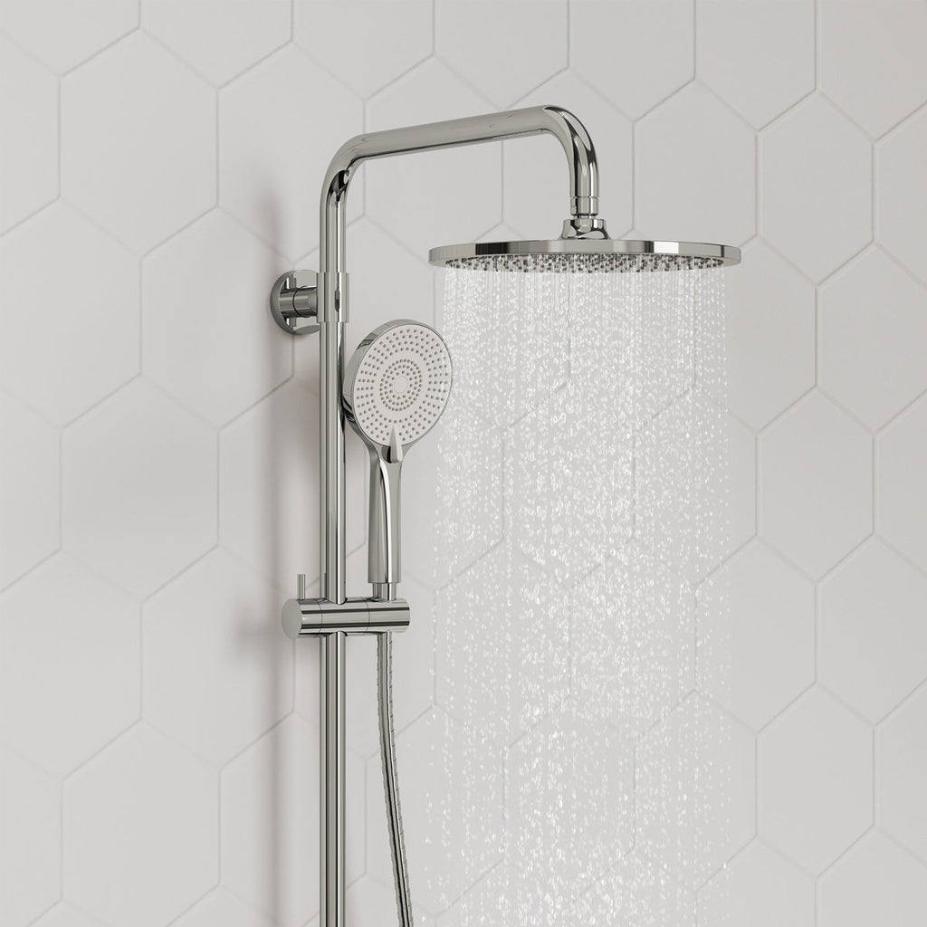 Wall Mount Pressure-Balanced Shower System, 10" Rainfall Shower Head with Slider Bar Handheld Spray SFS-1098-CH10 - Chrome