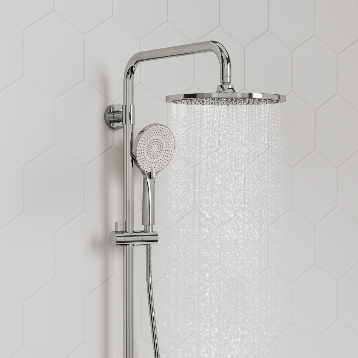 Wall Mount Pressure-Balanced Shower System, 10" Rainfall Shower Head with Slider Bar Handheld Spray SFS-1098-CH10 - Chrome