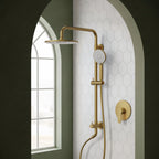 Wall Mount Pressure-Balanced Shower System, 10" Rainfall Shower Head with Slider Bar Handheld Spray SFS-1098-GD10 - Brushed Gold