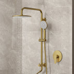 Wall Mount Pressure-Balanced Shower System, 10" Rainfall Shower Head with Slider Bar Handheld Spray SFS-1098-GD10 - Brushed Gold