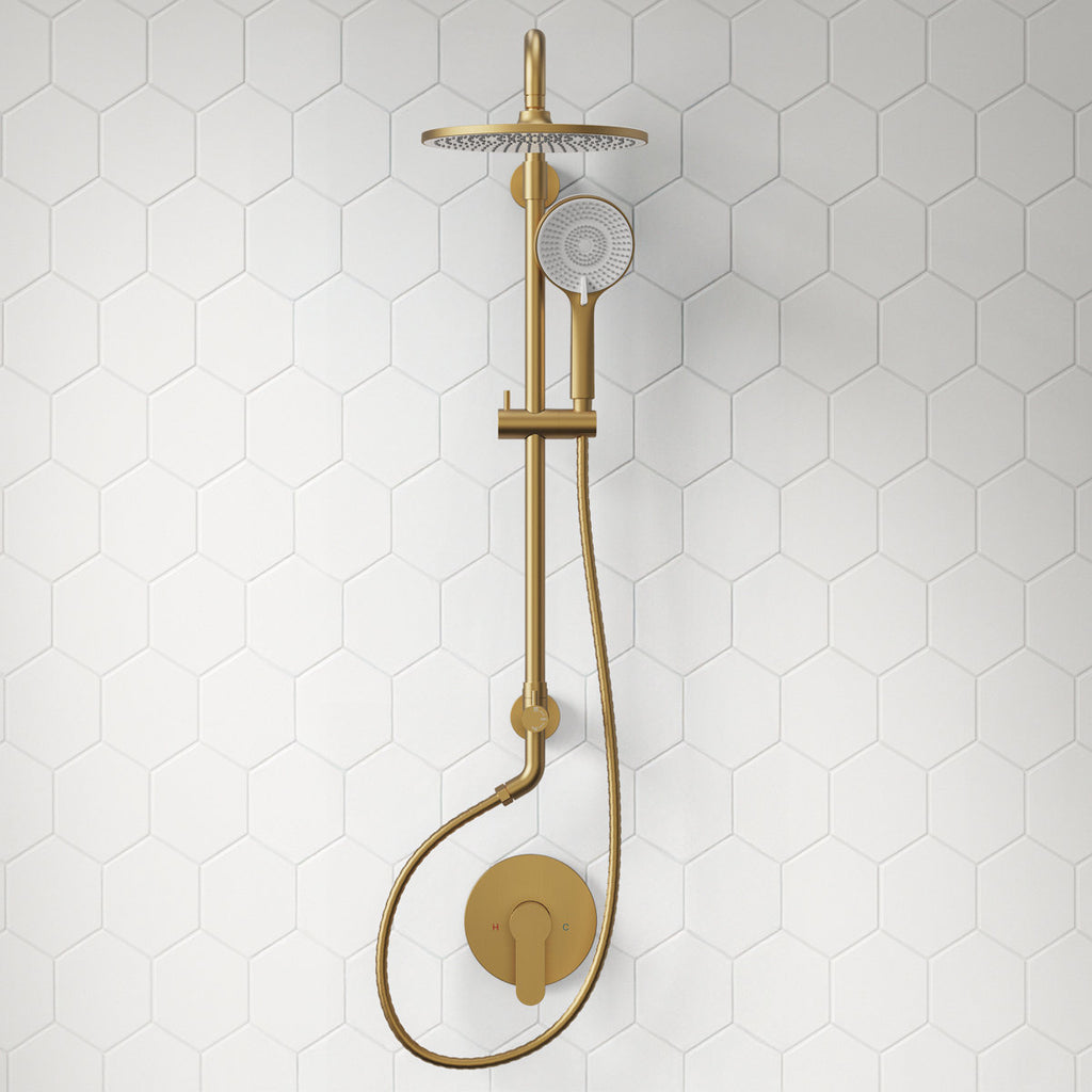 Wall Mount Pressure-Balanced Shower System, 10" Rainfall Shower Head with Slider Bar Handheld Spray SFS-1098-GD10 - Brushed Gold