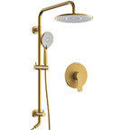 Wall Mount Pressure-Balanced Shower System, 10" Rainfall Shower Head with Slider Bar Handheld Spray SFS-1098-GD10 - Brushed Gold