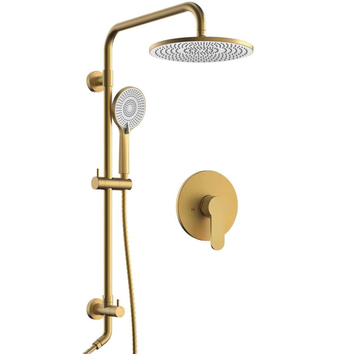 Wall Mount Pressure-Balanced Shower System, 10" Rainfall Shower Head with Slider Bar Handheld Spray SFS-1098-GD10 - Brushed Gold
