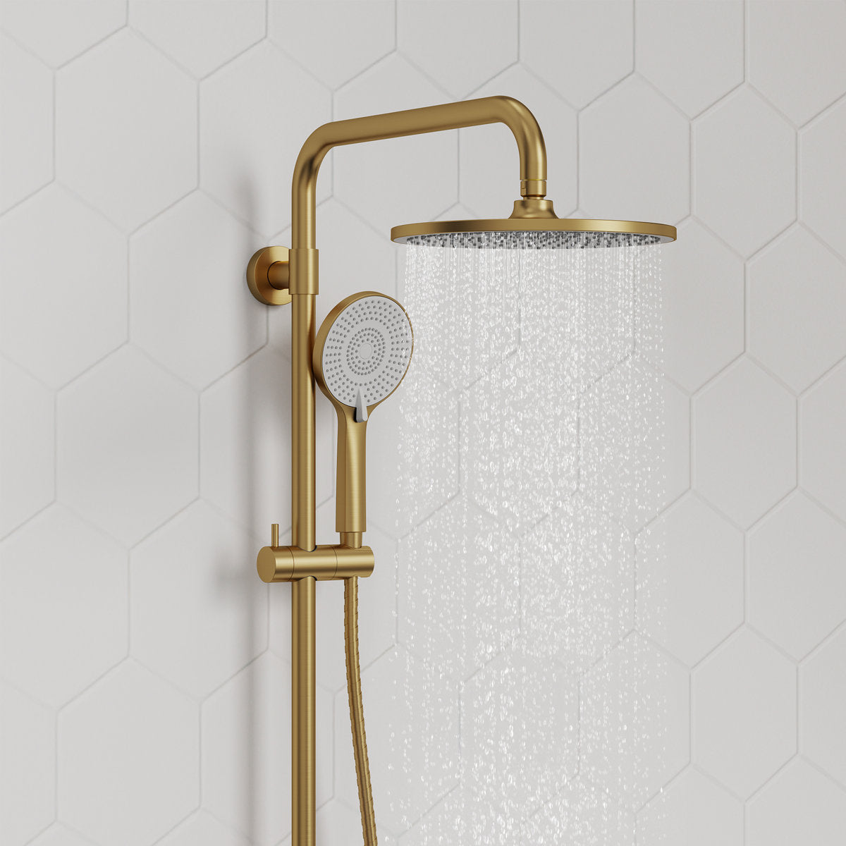 Wall Mount Pressure-Balanced Shower System, 10" Rainfall Shower Head with Slider Bar Handheld Spray SFS-1098-GD10 - Brushed Gold
