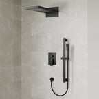 22" Waterfall & Rainfall Shower System with Adjustable Slide Bar Handheld Shower and Pressure-Balanced Valve SFS-1010-BK22 - Matte Black