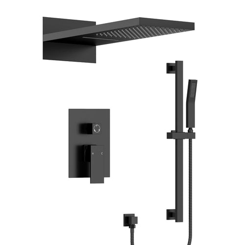 22" Waterfall & Rainfall Shower System with Adjustable Slide Bar Handheld Shower and Pressure-Balanced Valve SFS-1010-BK22 - Matte Black
