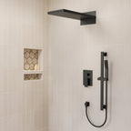 22" Waterfall & Rainfall Shower System with Adjustable Slide Bar Handheld Shower and Pressure-Balanced Valve SFS-1010-BK22 - Matte Black