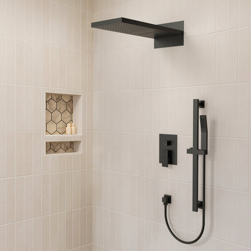 22" Waterfall & Rainfall Shower System with Adjustable Slide Bar Handheld Shower and Pressure-Balanced Valve SFS-1010-BK22 - Matte Black