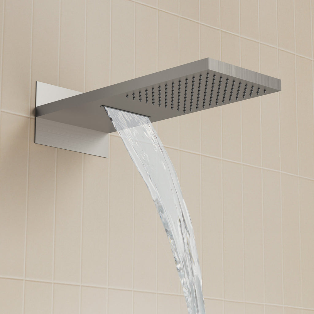 22" Waterfall & Rainfall Shower System with Adjustable Slide Bar Handheld Shower and Pressure-Balanced Valve SFS-1010-NK22 - Brushed Nickel