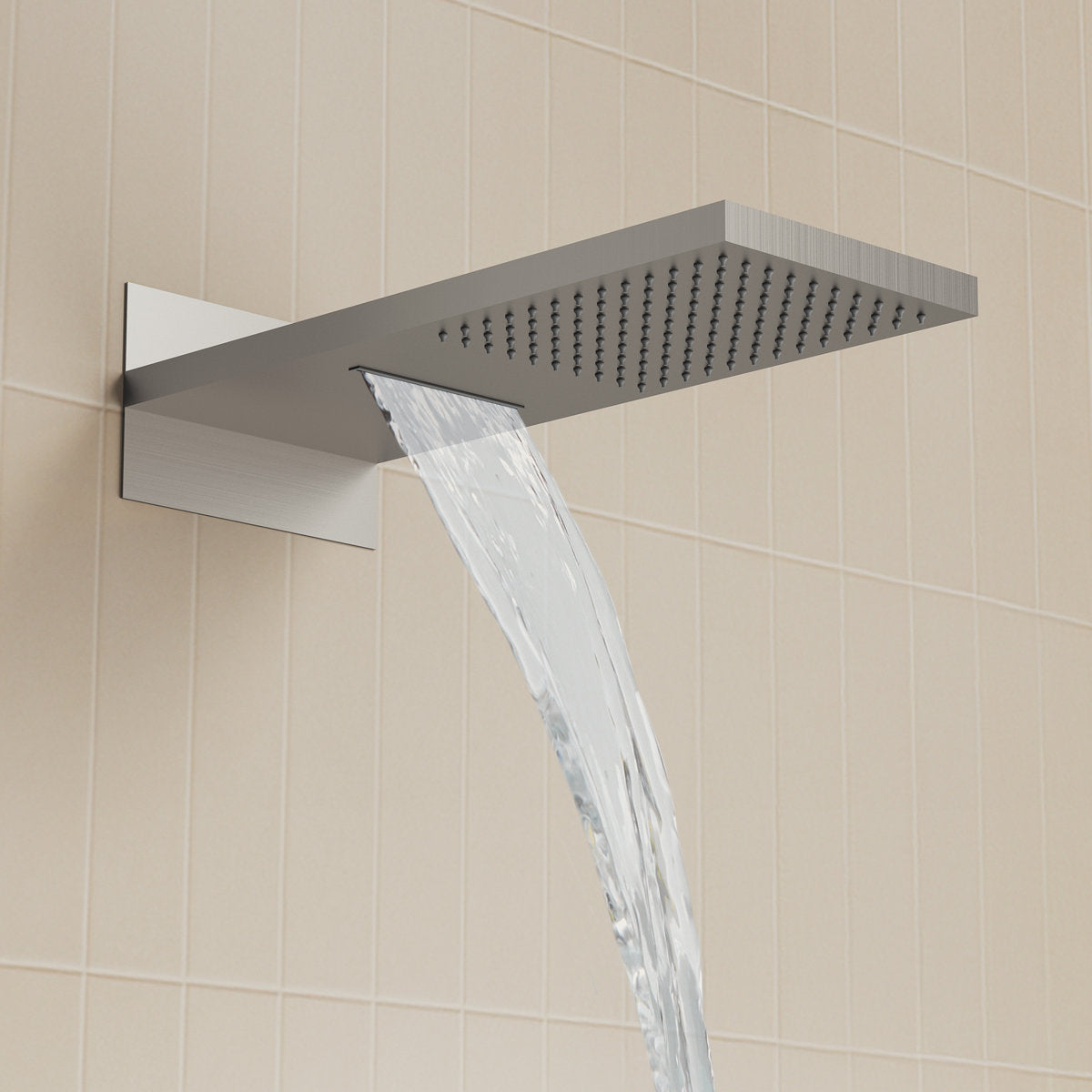22" Waterfall & Rainfall Shower System with Adjustable Slide Bar Handheld Shower and Pressure-Balanced Valve SFS-1010-NK22 - Brushed Nickel