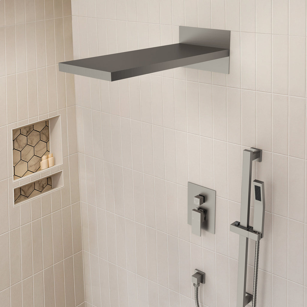 22" Waterfall & Rainfall Shower System with Adjustable Slide Bar Handheld Shower and Pressure-Balanced Valve SFS-1010-NK22 - Brushed Nickel