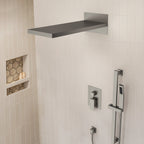 22" Waterfall & Rainfall Shower System with Adjustable Slide Bar Handheld Shower and Pressure-Balanced Valve SFS-1010-NK22 - Brushed Nickel