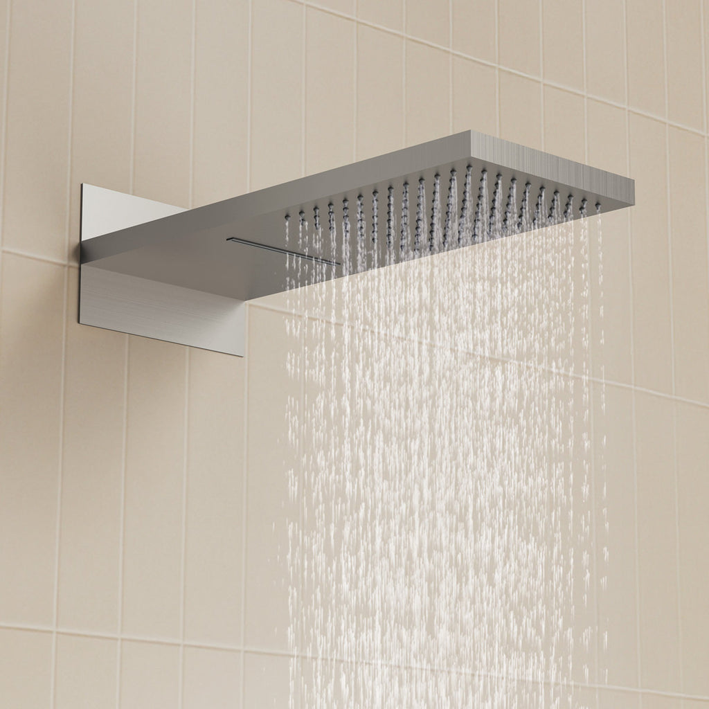 22" Waterfall & Rainfall Shower System with Adjustable Slide Bar Handheld Shower and Pressure-Balanced Valve SFS-1010-NK22 - Brushed Nickel
