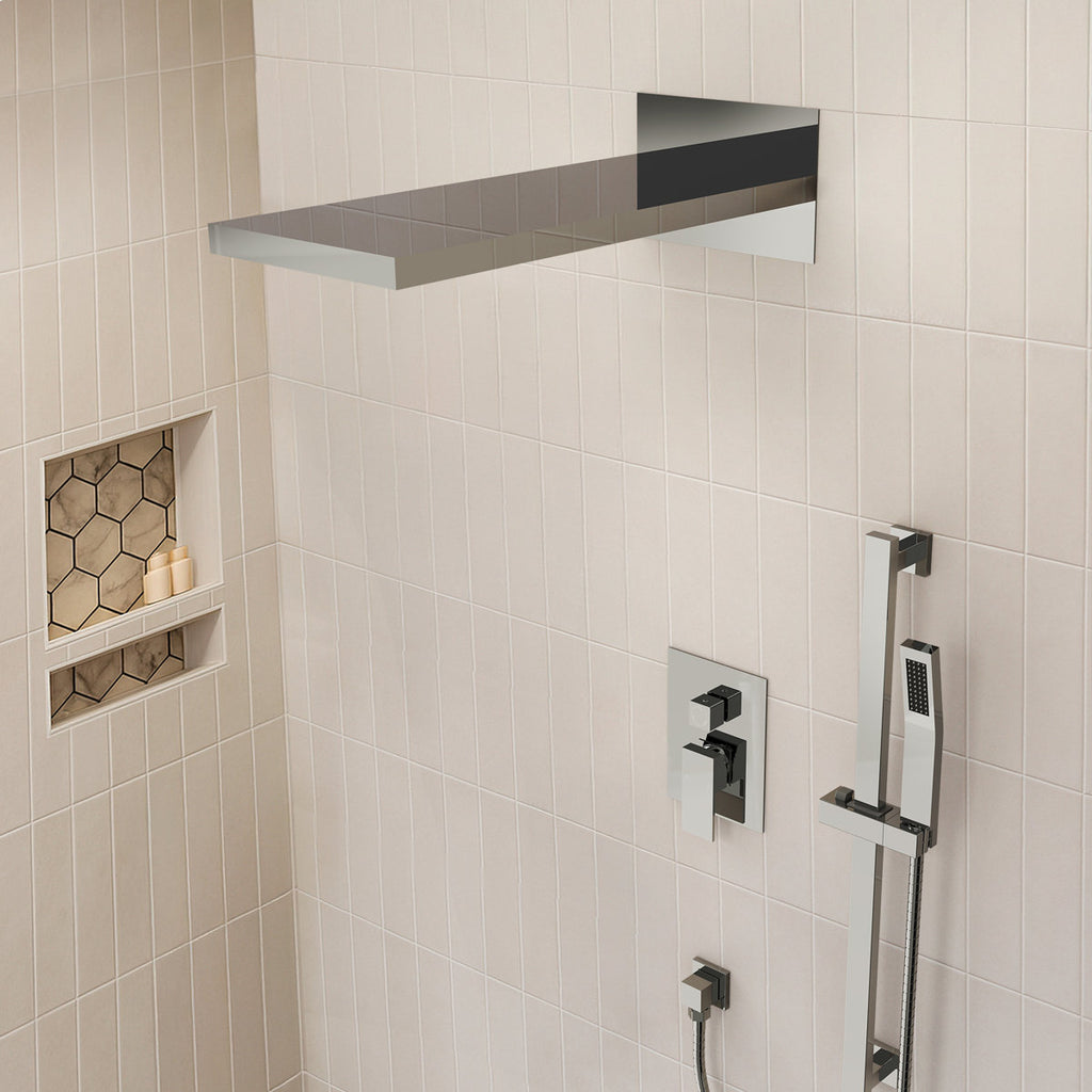 22" Waterfall & Rainfall Shower System with Adjustable Slide Bar Handheld Shower and Pressure-Balanced Valve SFS-1010-CH22 - Chrome
