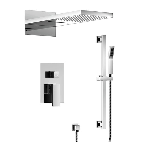 22" Waterfall & Rainfall Shower System with Adjustable Slide Bar Handheld Shower and Pressure-Balanced Valve SFS-1010-CH22 - Chrome